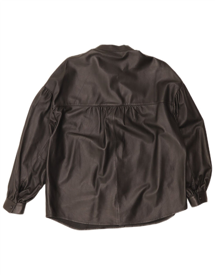 Massimo Dutti Camisa De Cuero Extragrande Mujer UK 6 XS Cuero Negro