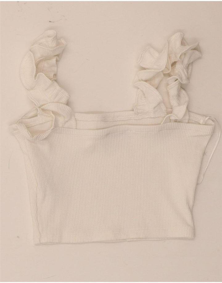 Zara Mujer Crop Top UK 42 Medio Blanco Poliéster