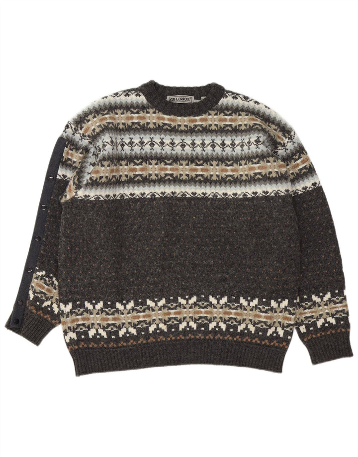 Lerros - Jersey de cuello redondo para hombre, talla grande, color gris, Fair Isle