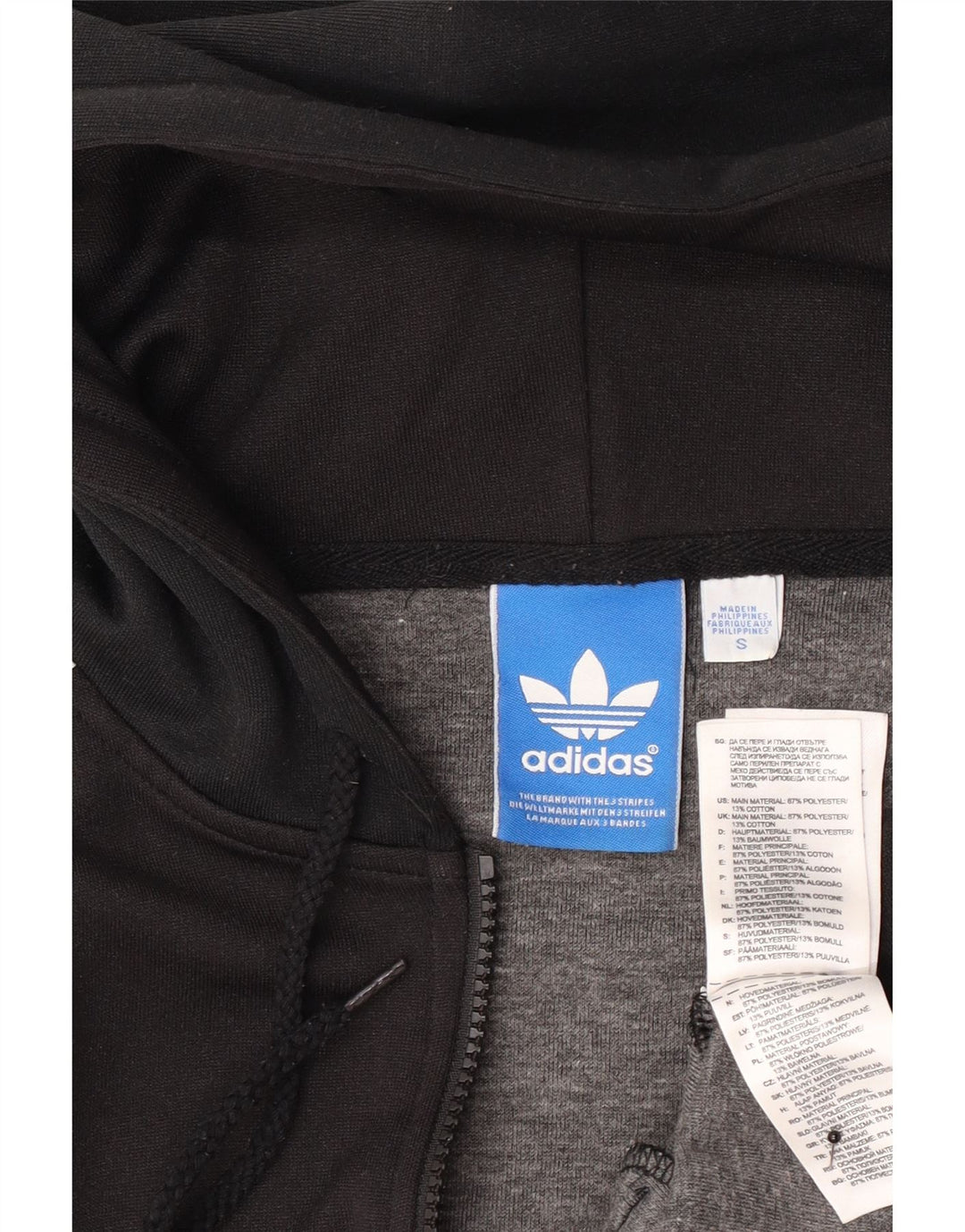 Adidas - Sudadera con capucha y cremallera para hombre, talla pequeña, poliéster negro