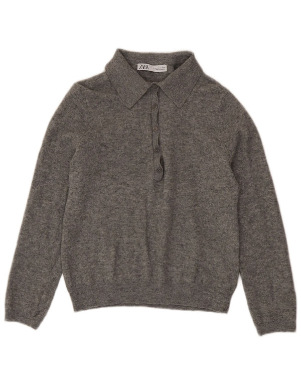 Zara Mujer Polo Cuello Jersey Jersey UK 40 XL Lana Moteada Gris