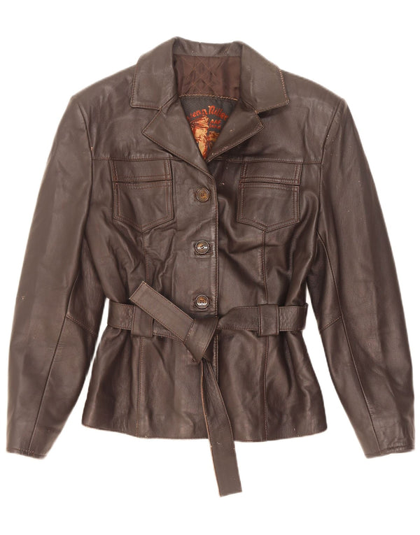 Vintage mujer chaqueta de cuero Reino Unido 10 pequeño marrón