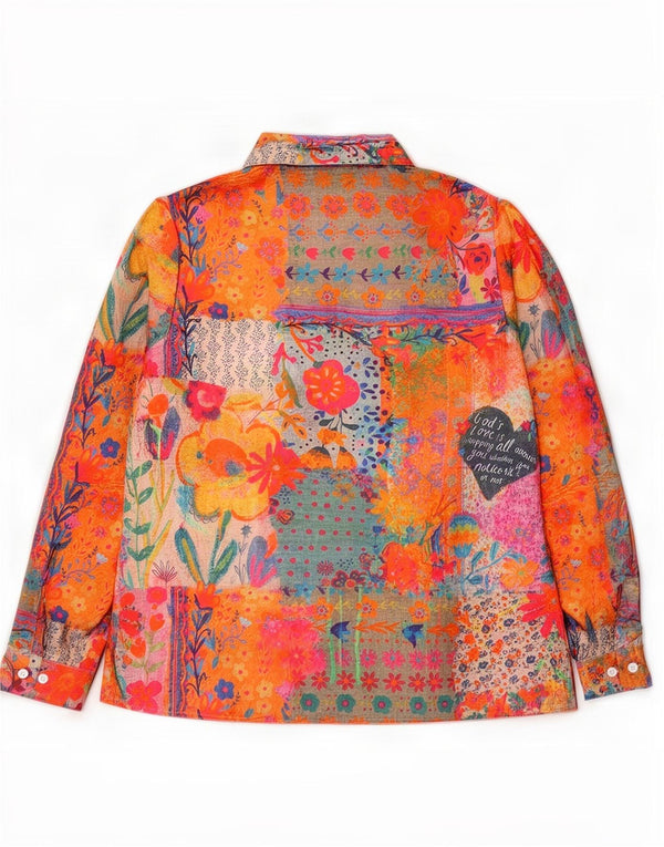 Vintage mujer camisa gráfica blusa Reino Unido 10 pequeño multicolor floral