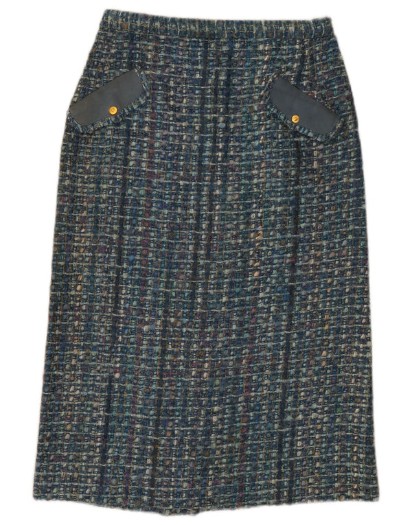 Falda recta vintage para mujer W28 Cuadro azul medio