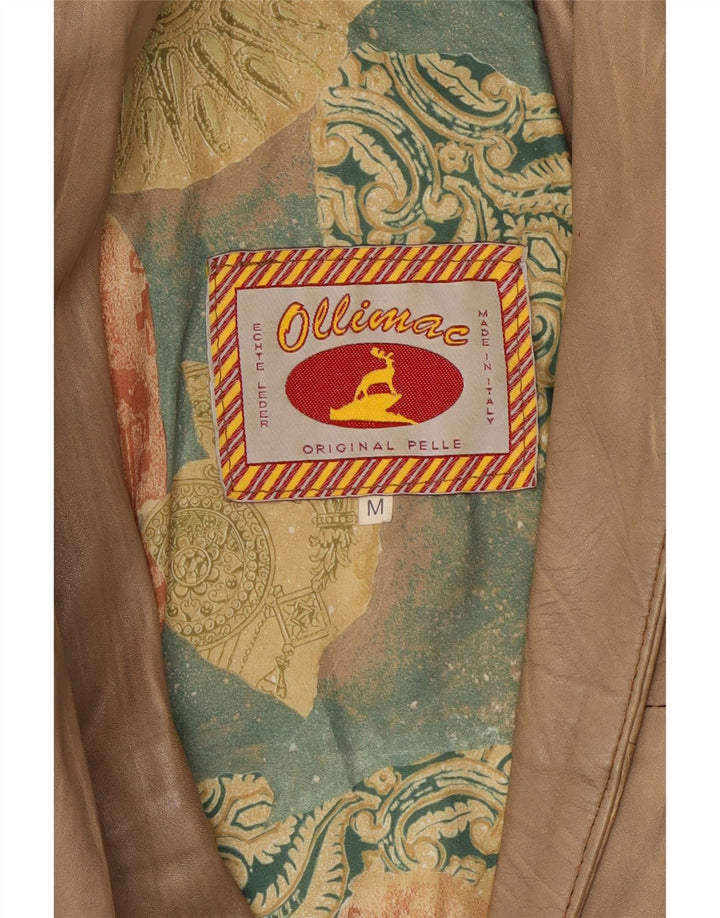 Vintage mujer chaqueta de cuero Reino Unido 14 cuero beige medio