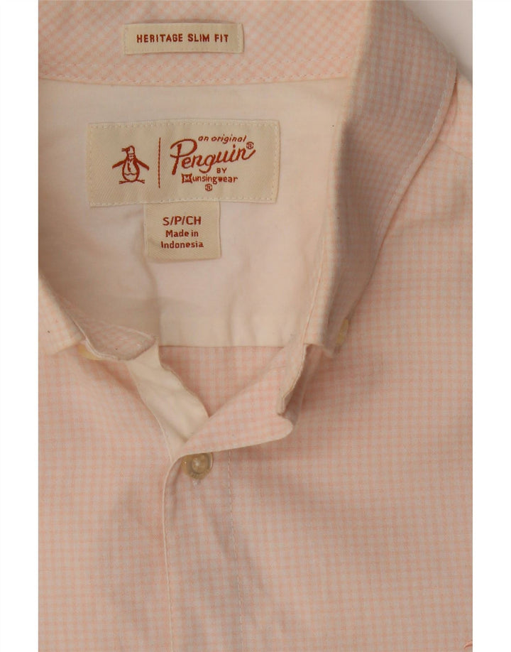 PENGUIN Mens Heritage Slim Fit Shirt Small Pink Gingham Cotton Vintage Penguin and Second-Hand Penguin from Messina Hembry 