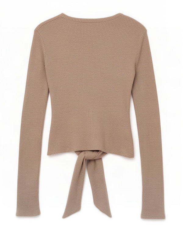 Zara Mujer Crop Top Manga Larga UK 42 Medio Beige