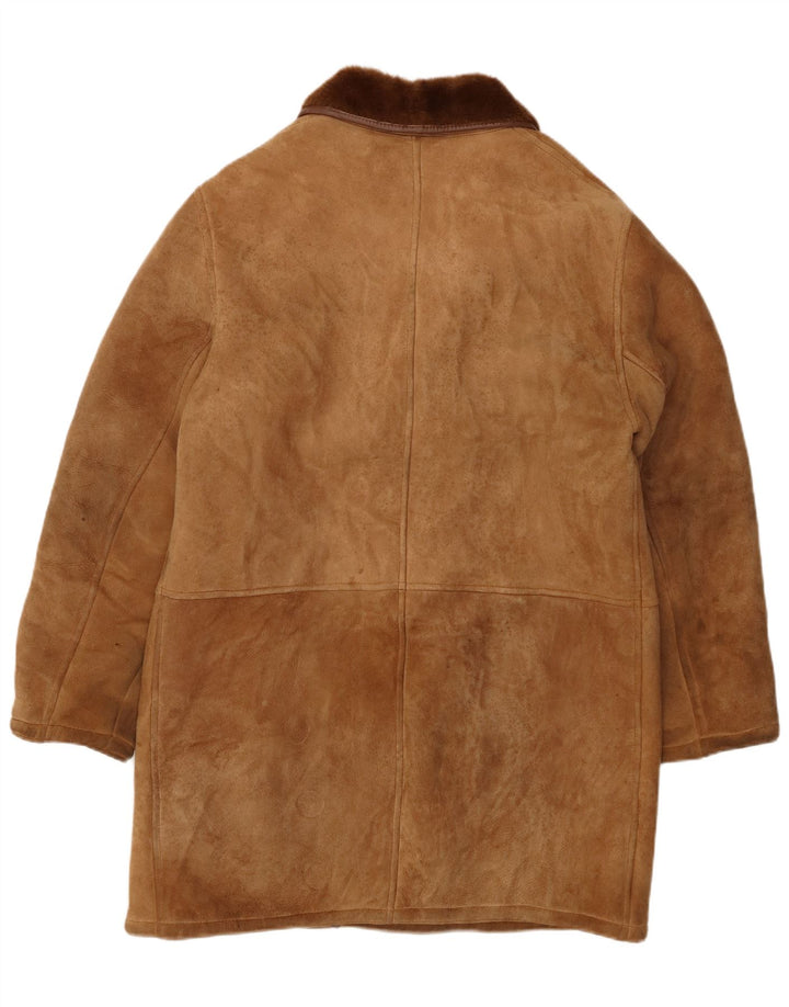 VINTAGE Chaqueta de piel de oveja de doble pecho para hombre Reino Unido 36 Pequeña piel de oveja marrón