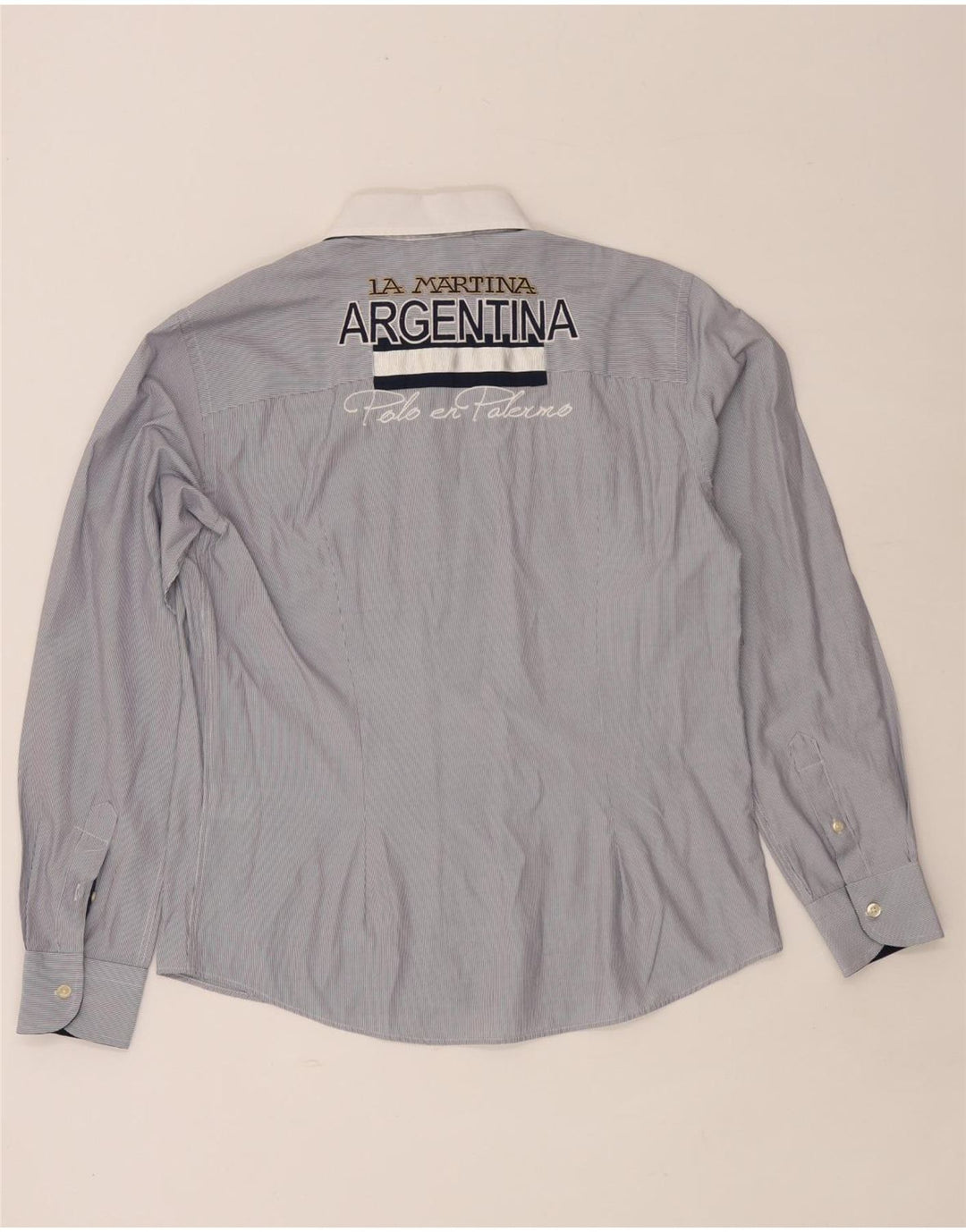 La Martina Hombre Camisa Gráfica Algodón Rayas Azul Medio