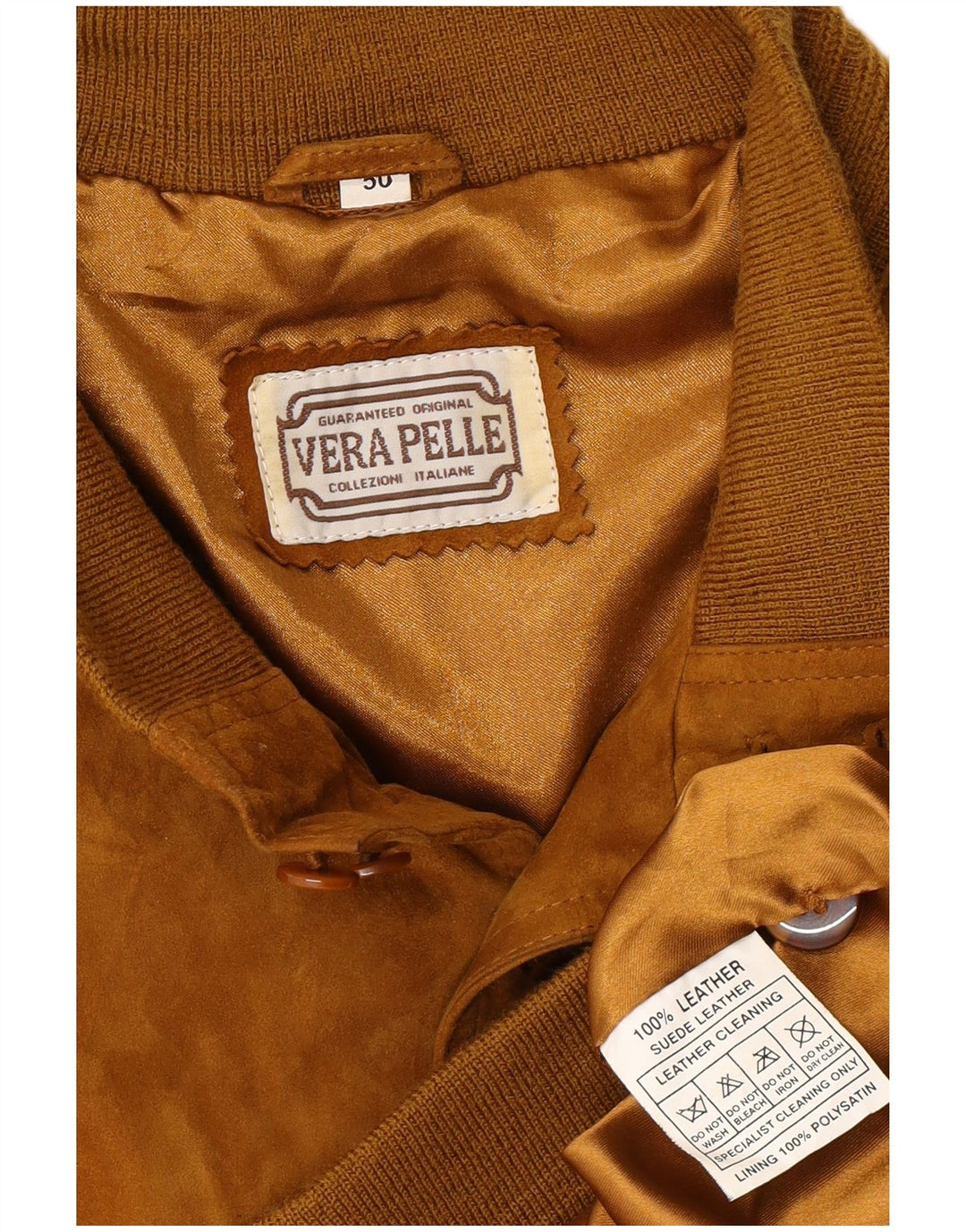 VINTAGE Chaqueta bomber de ante para hombre IT 50 Cuero marrón grande