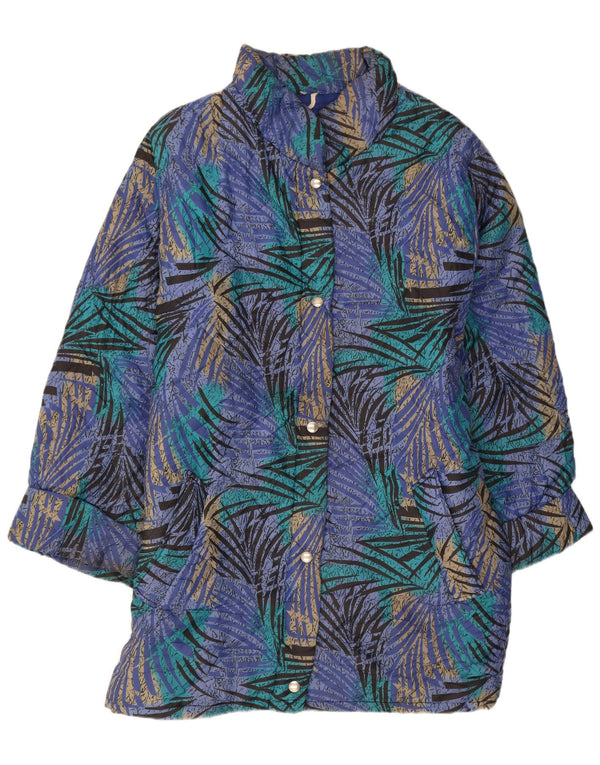 Abrigo acolchado de ajuste relajado con estampado abstracto vintage para mujer UK 44 Azul medio