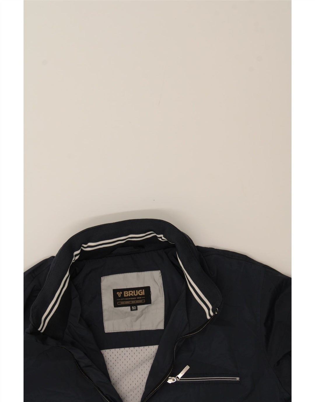BRUGI Mens Bomber Jacket IT 50 Large Navy Blue Vintage Brugi and Second-Hand Brugi from Messina Hembry 