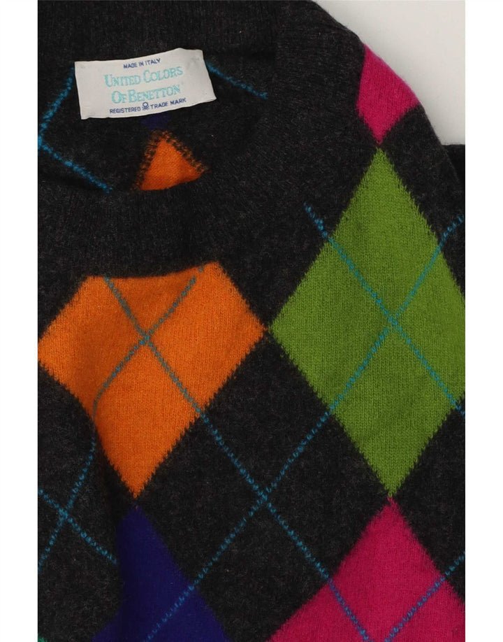 Benetton Jersey De Cuello Redondo IT 50 Gris Medio Argyle/Diamond