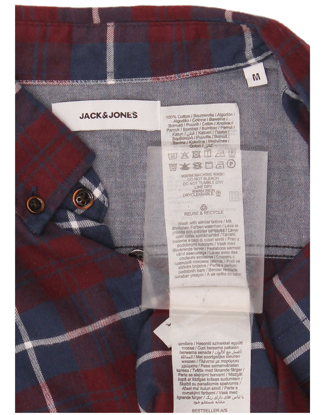 JACK & JONES Hombre Camisa de franela de algodón a cuadros en color burdeos medio
