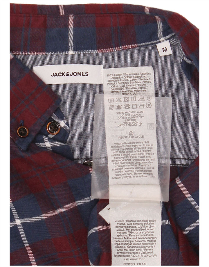 JACK & JONES Hombre Camisa de franela de algodón a cuadros en color burdeos medio