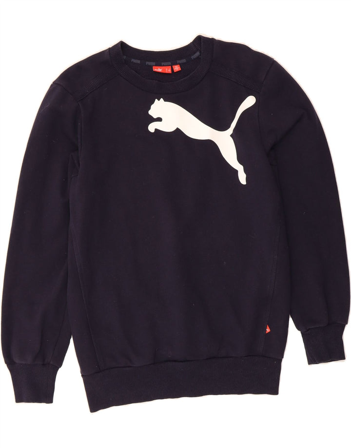 PUMA Mens Graphic Sweatshirt Jumper Small Navy Blue Cotton Vintage Puma and Second-Hand Puma from Messina Hembry 