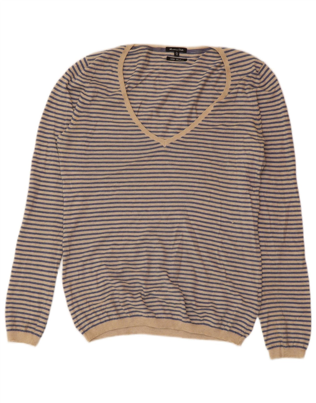 MASSIMO DUTTI Jersey con Cuello en V para Mujer UK 40 XL Cachemira a Rayas Azul