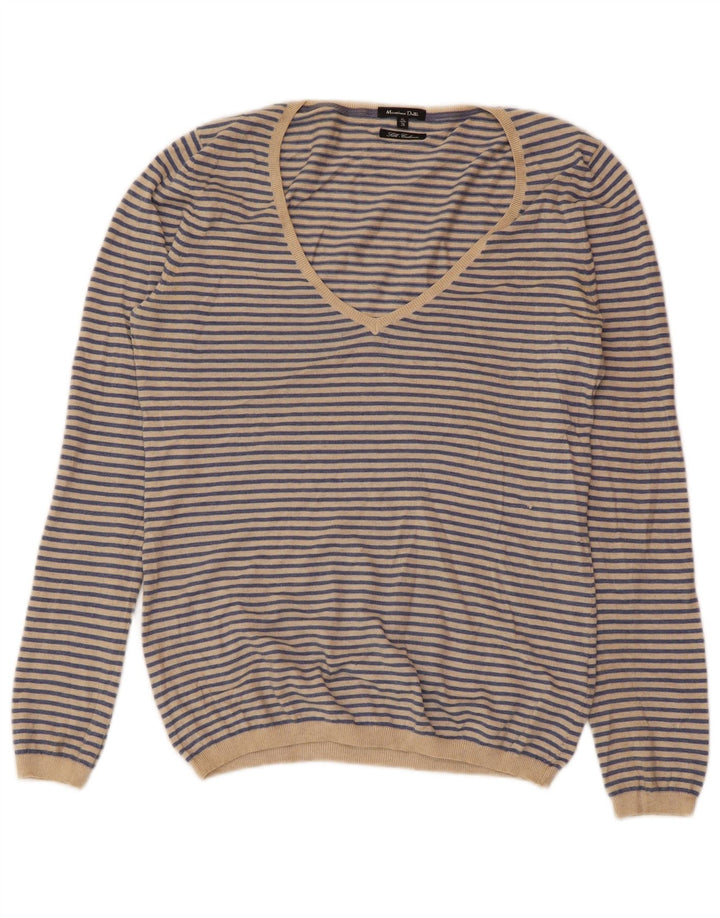 MASSIMO DUTTI Jersey con Cuello en V para Mujer UK 40 XL Cachemira a Rayas Azul