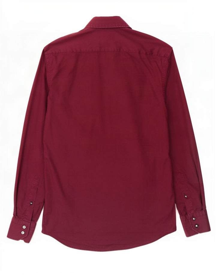 Hugo Boss Camisa de corte regular para hombre Talla 38 15 Algodón medio burdeos