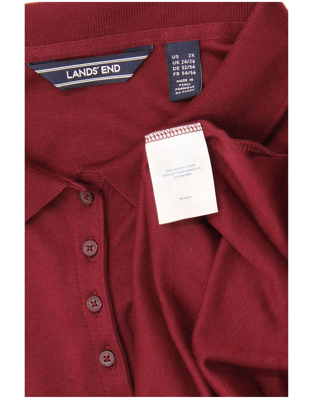 LANDS END Polo de manga larga para mujer UK 24/26 2XL Algodón burdeos