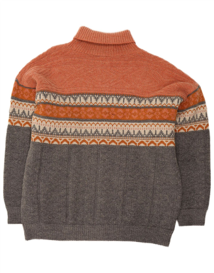 Vintage hombres rollo cuello jersey suéter grande naranja feria isla