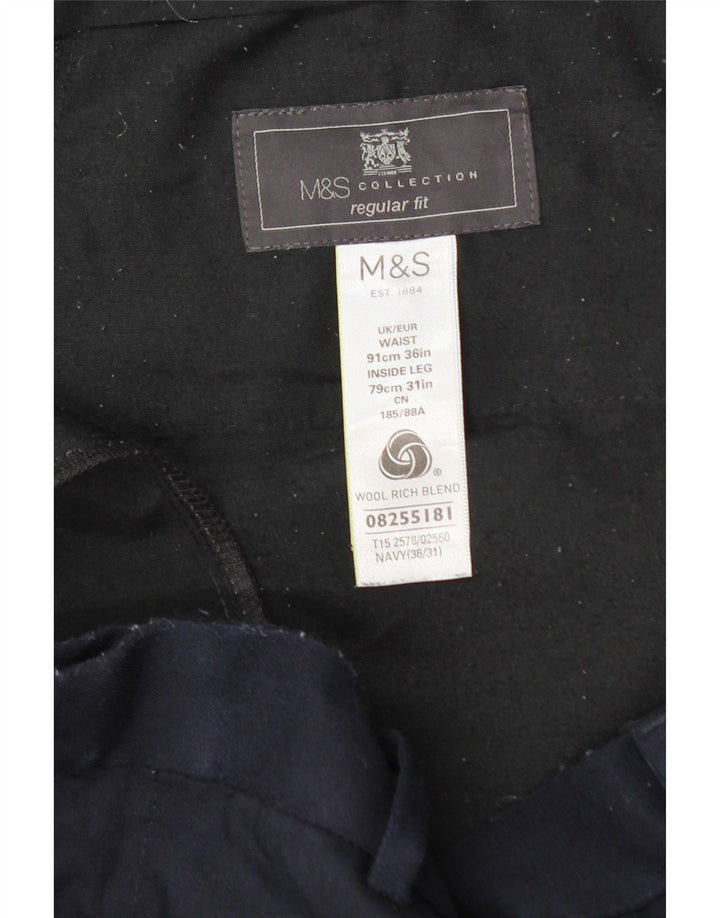 Marks & Spencer Pantalón chino de corte regular para hombre W36 L31 Lana azul marino