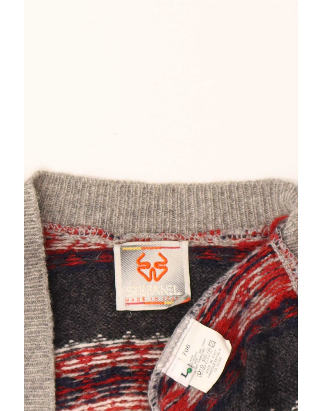 Stefanel Cárdigan para hombre suéter grande gris Fair Isle lana