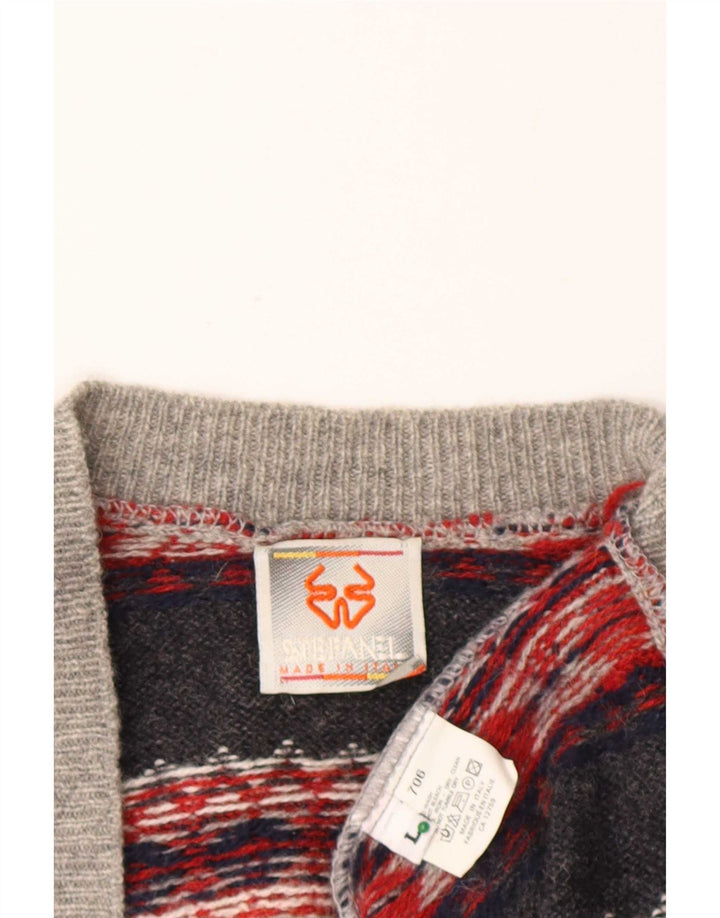 Stefanel Cárdigan para hombre suéter grande gris Fair Isle lana