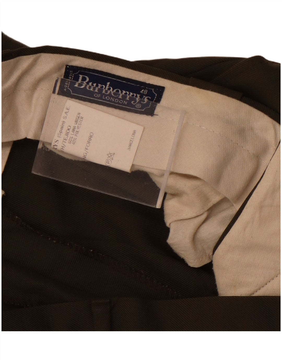 Burberrys Pantalón de traje recto para hombre W36 L27 Lana caqui