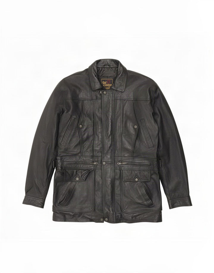 Chaqueta de cuero vintage para hombre Reino Unido 42 XL Negro