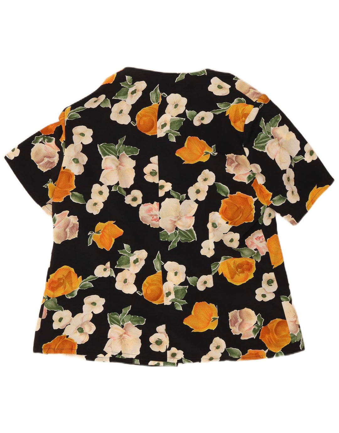 VINTAGE Blusa camisa de manga corta para mujer Reino Unido 16 Grande Negro Floral