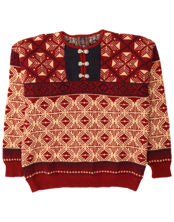 Sondre - Jersey de cuello redondo para hombre, talla grande, color rojo, lana Fair Isle