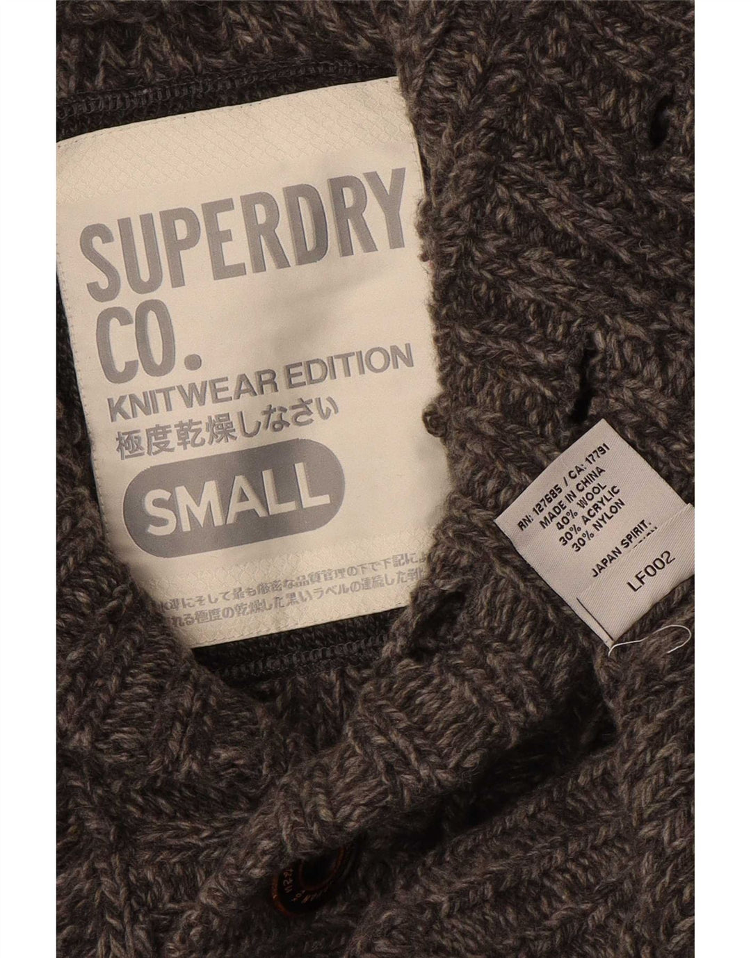Superdry Jersey con cuello y botones para hombre, jersey de lana gris pequeño