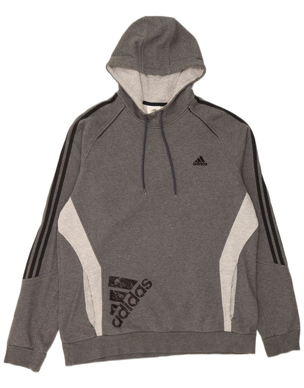 Adidas Sudadera con capucha gráfica para hombre, talla 2XL, algodón gris con bloques de color