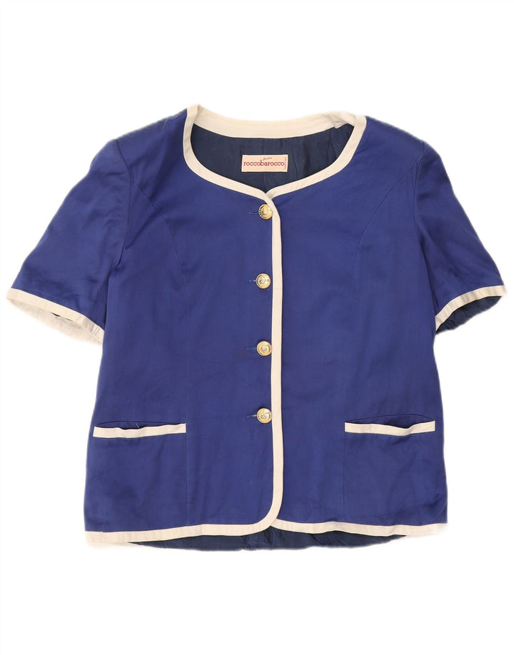 ROCCOBAROCCO Womens Short Sleeve Blazer Jacket UK 14 Medium Blue