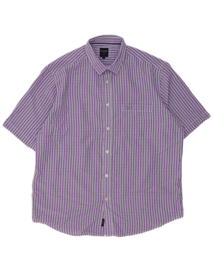 JAMES PRINGLE Camisa de manga corta para hombre Poliéster a cuadros morado grande
