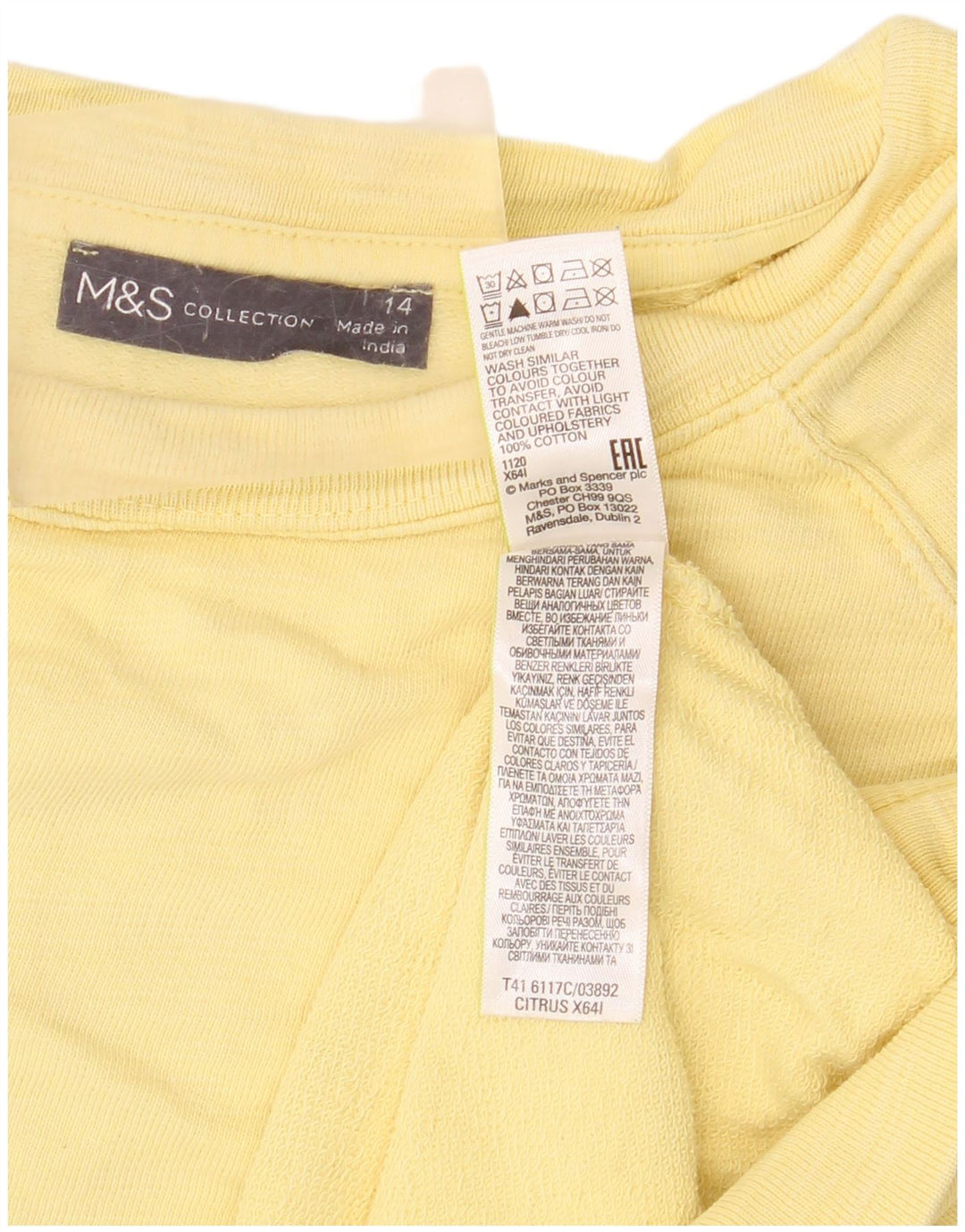 Marks & Spencer - Sudadera para mujer, talla 40, talla grande, algodón amarillo