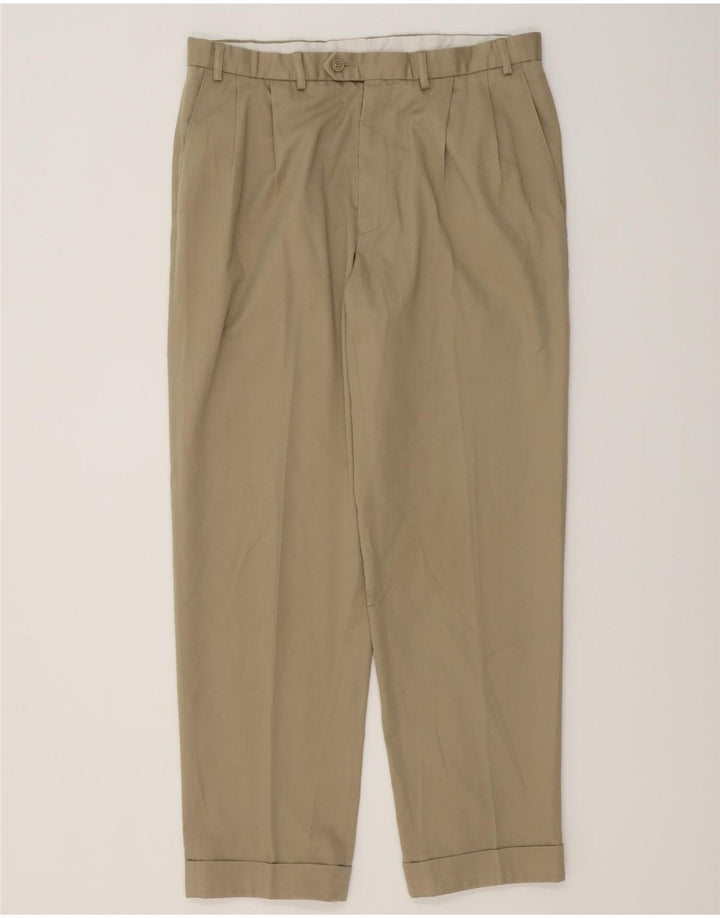MARKS & SPENCER Pantalón de traje con pinzas para hombre W36 L31 Algodón beige