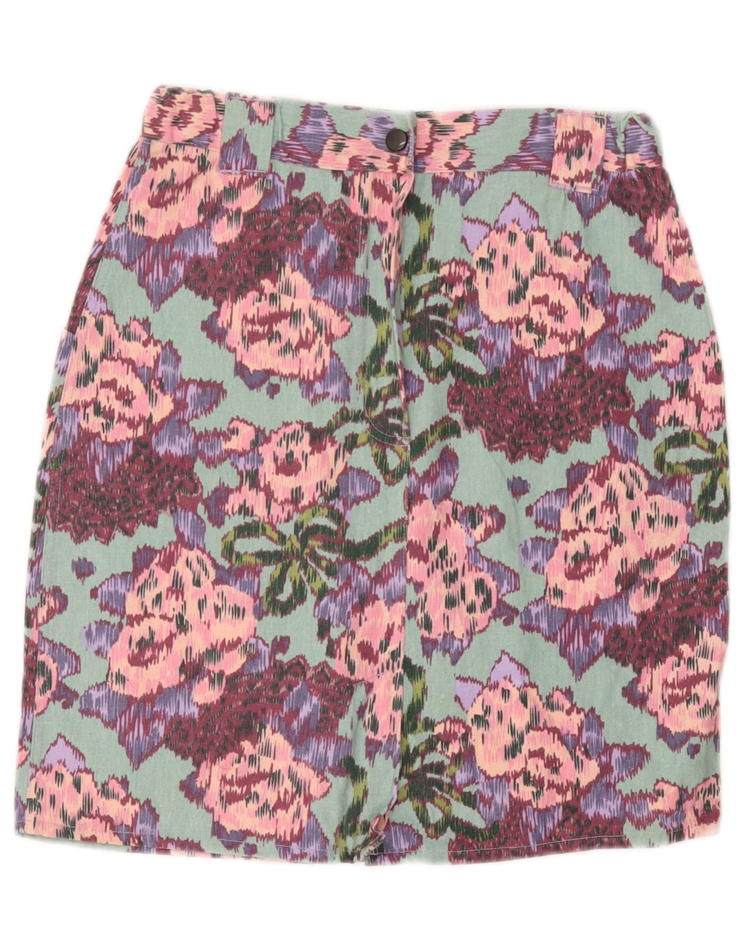 VINTAGE Falda lápiz para mujer W26 Pequeño Floral Turquesa