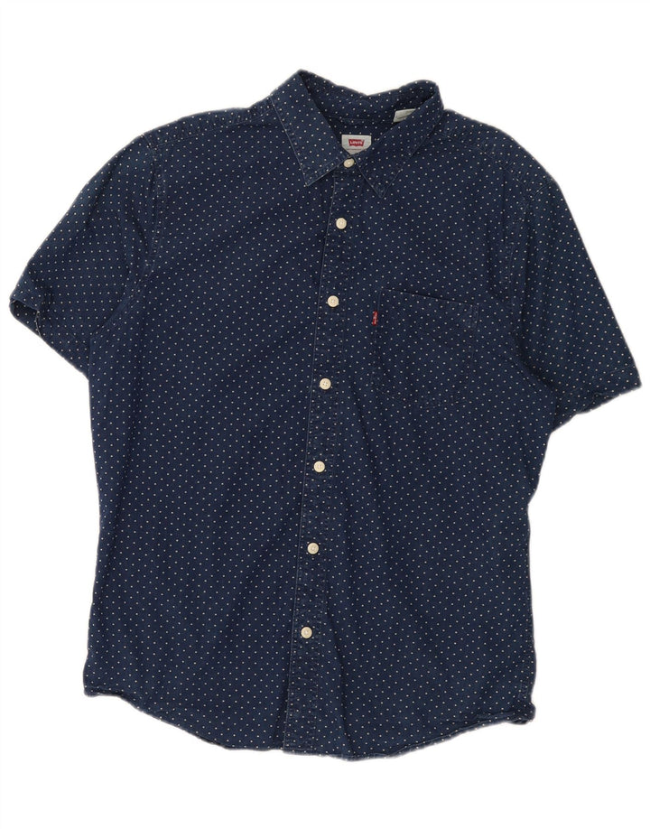 Levi's Camisa estándar de manga corta para hombre de algodón con lunares en azul marino mediano