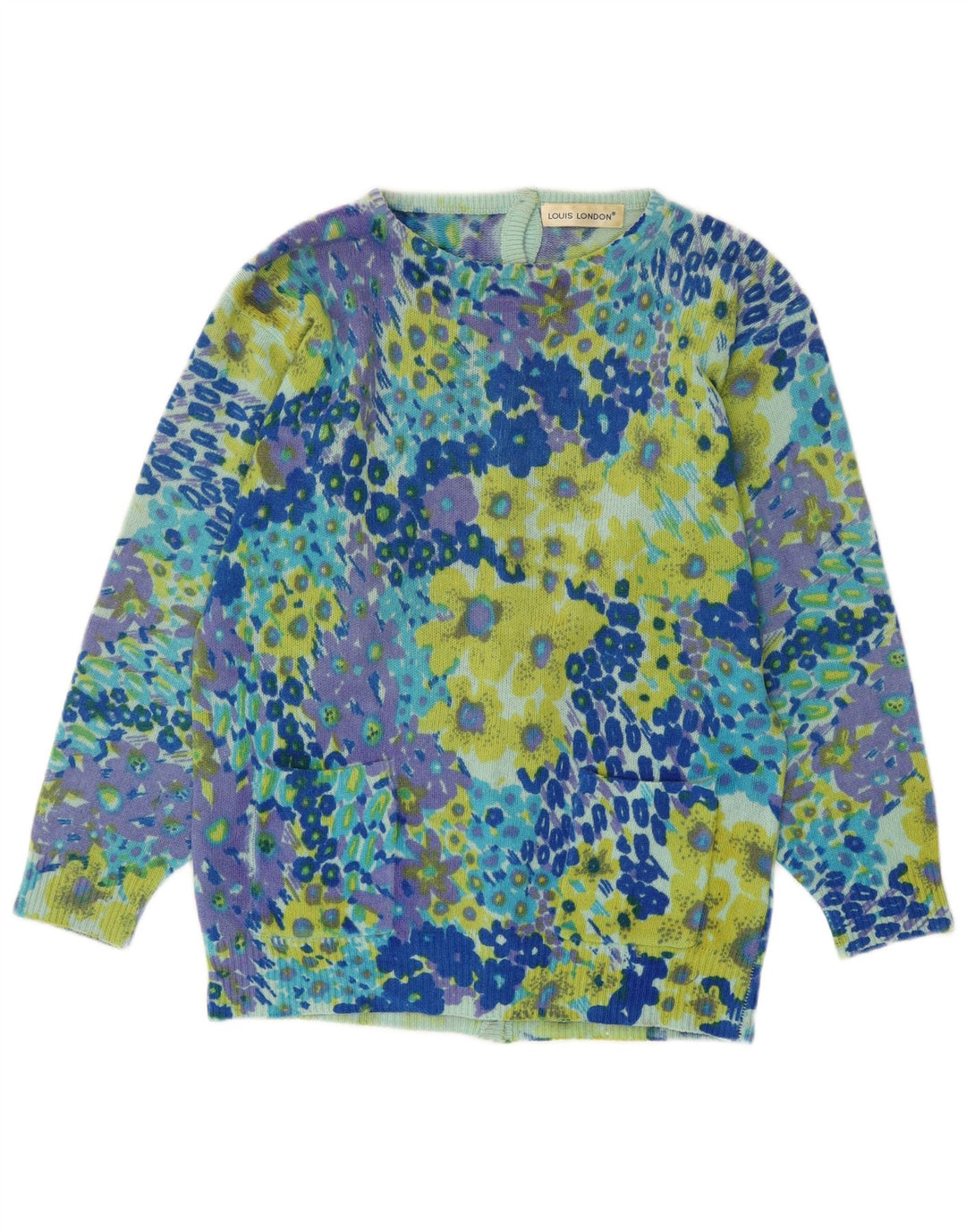 LOUIS LONDON Suéter tipo cárdigan para mujer EU 38 Azul medio Estampado animal