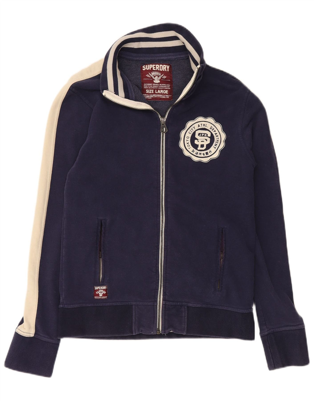 SUPERDRY Chaqueta superior de chándal con gráfico para hombre, talla grande, color azul marino