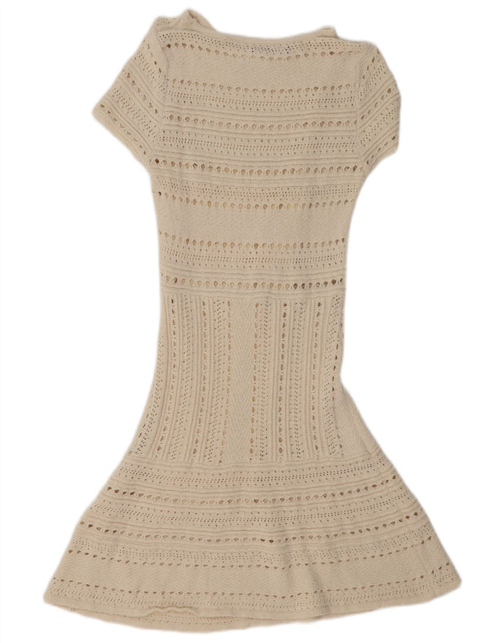 Zara Vestido tipo jersey transparente de manga corta para mujer UK 40 Medium Off White