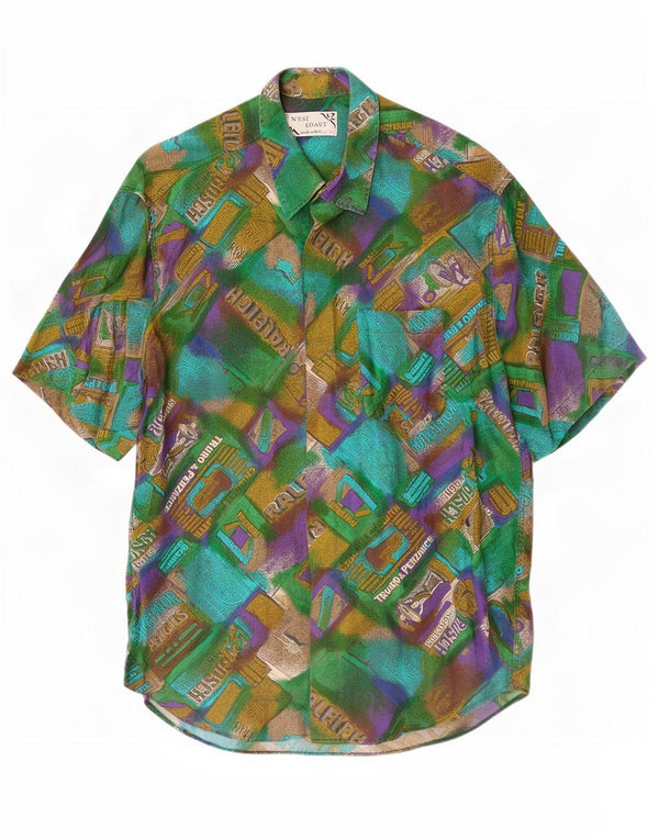 West Coast Camisa gráfica de manga corta para hombre XL Viscosa patchwork verde