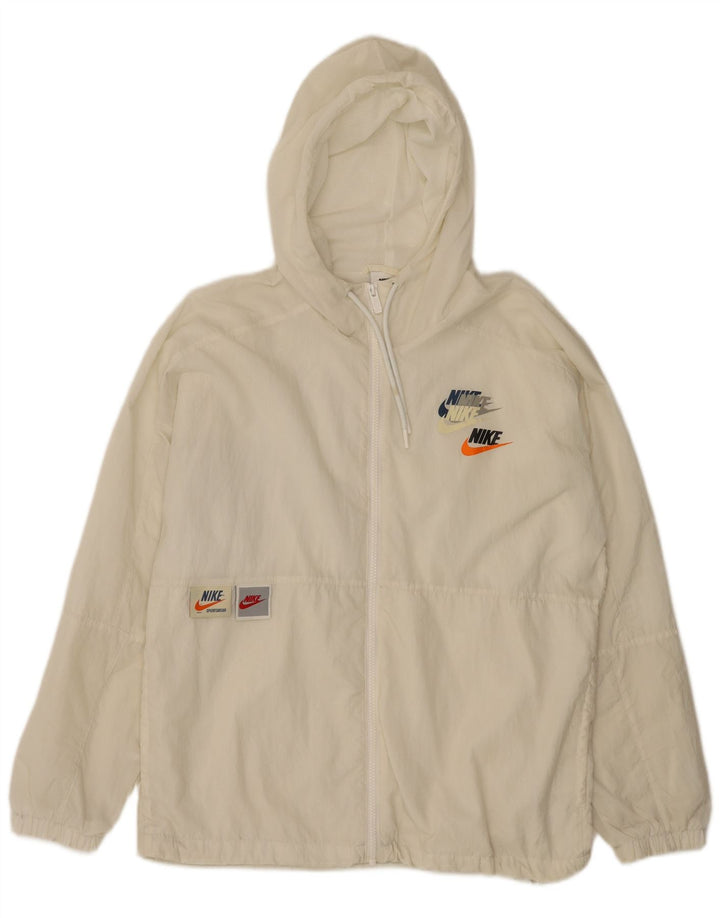NIKE Chaqueta de chándal con capucha y gráfico para hombre, talla pequeña, nailon blanco roto