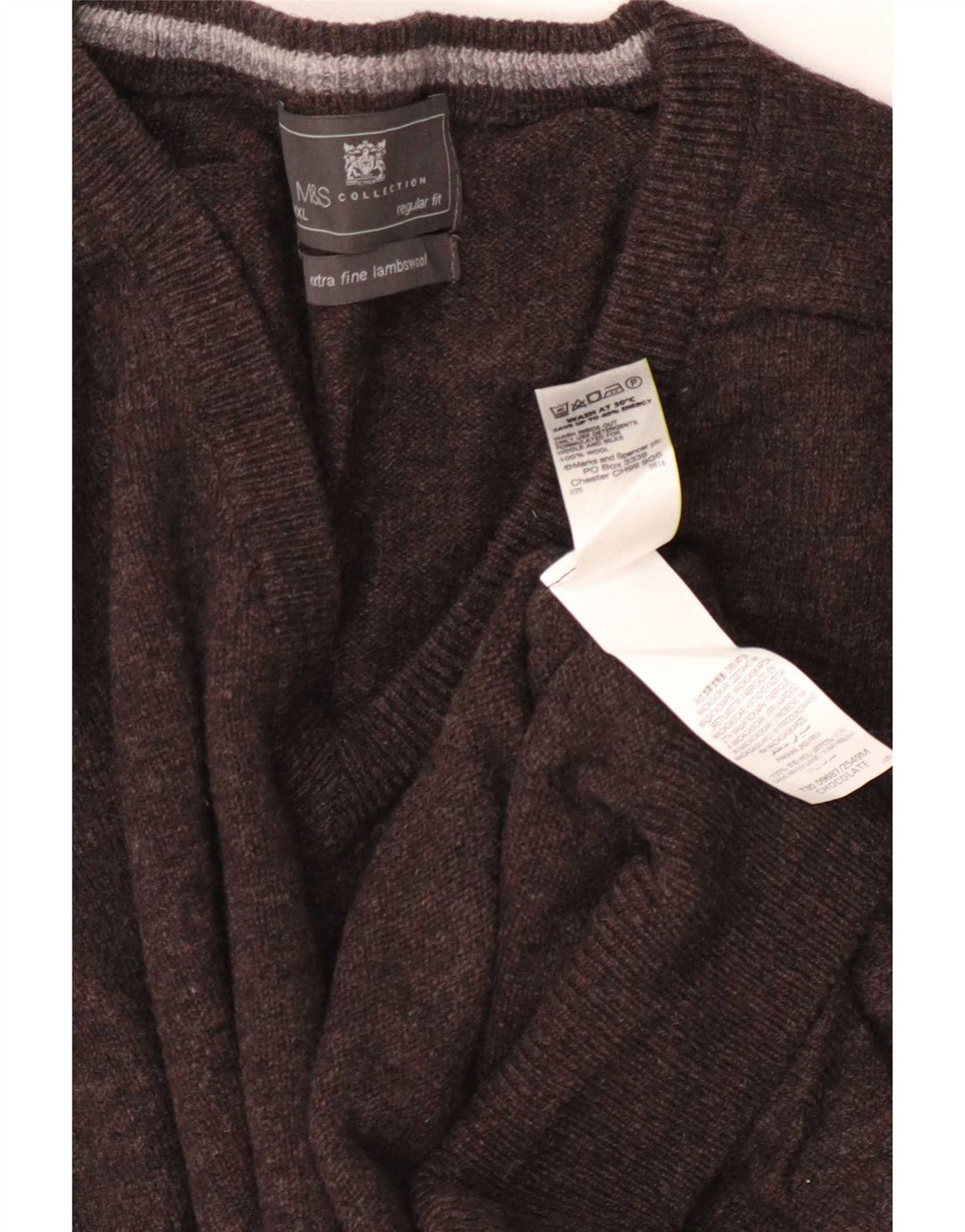 Marks & Spencer Jersey con Cuello en V y Ajuste Regular para Hombre 3XL Lana marrón