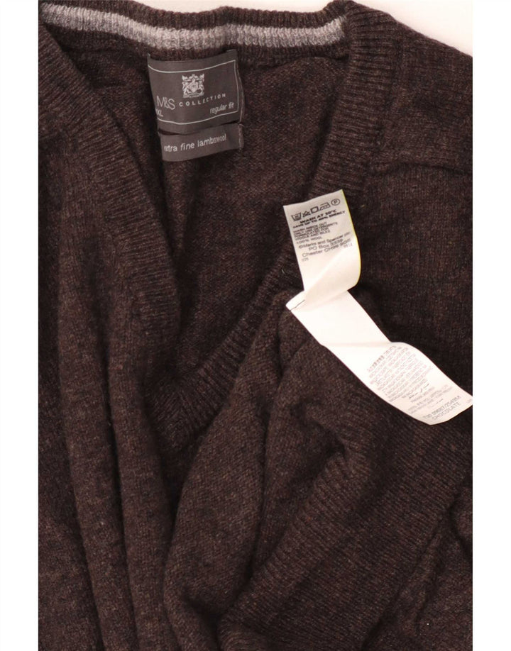 Marks & Spencer Jersey con Cuello en V y Ajuste Regular para Hombre 3XL Lana marrón