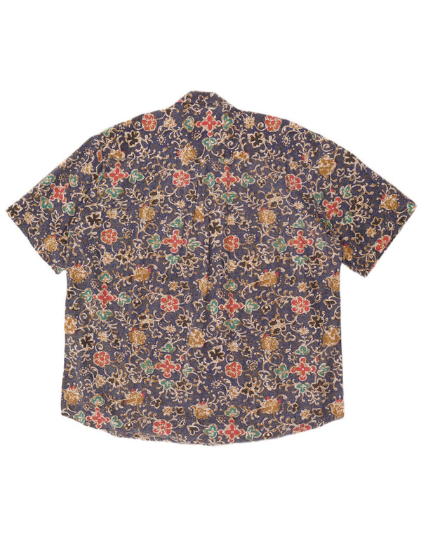 Vintage hombres camisa de manga corta grande azul floral
