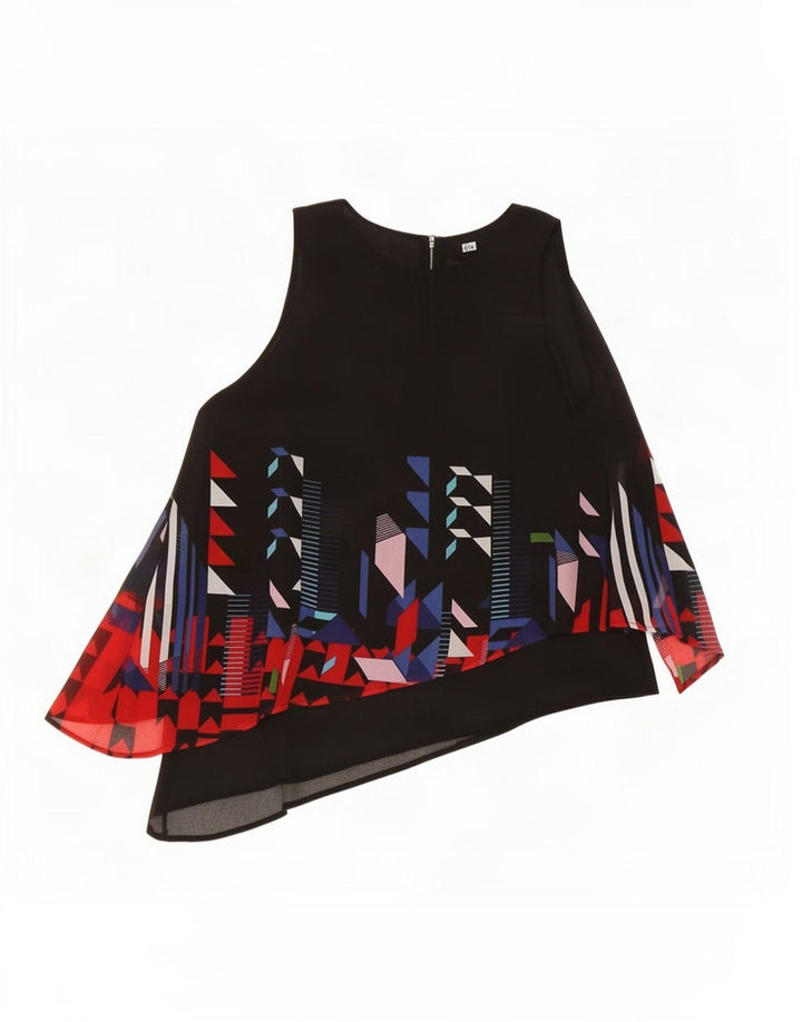 Desigual Blusa asimétrica para mujer Top UK 44 Poliéster geométrico negro grande