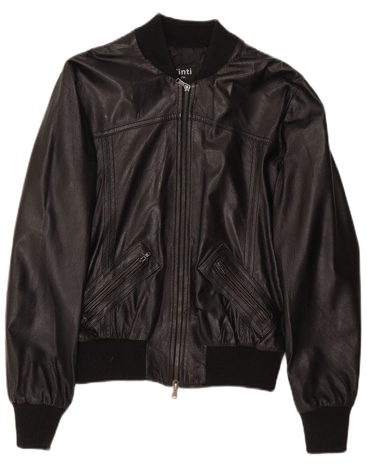 CINTI Chaqueta de cuero bomber corta para mujer IT 46 Cuero negro grande